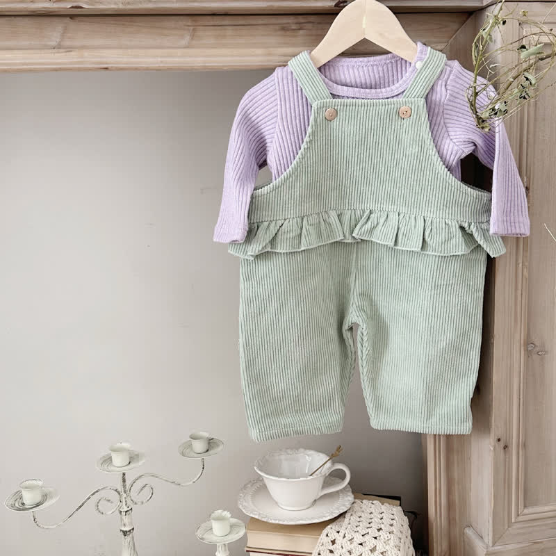 Baby Green Corduroy Solid Color Overalls