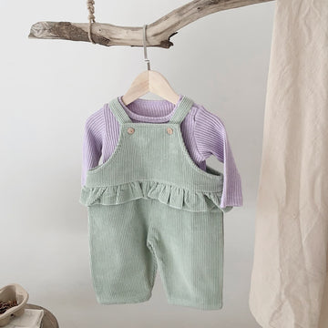 Baby Green Corduroy Solid Color Overalls