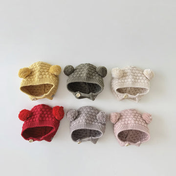 Baby Solid Color Bear 3D Hairball Beanie