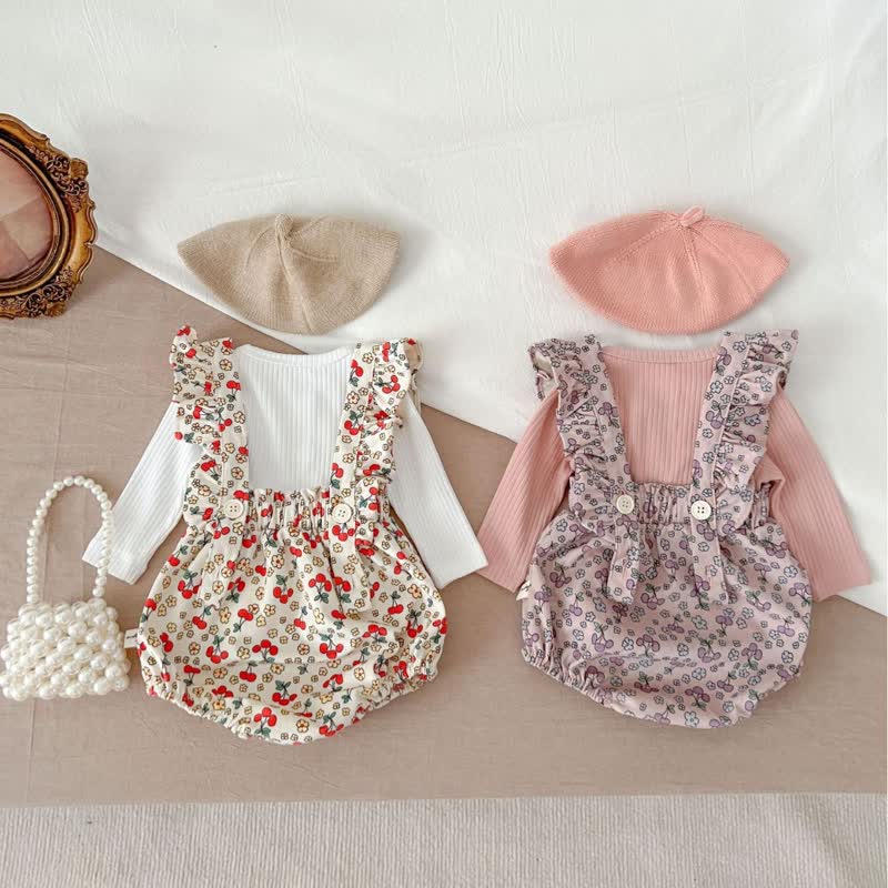 Baby Floral Ruffled Suspender Skirted Bodysuit