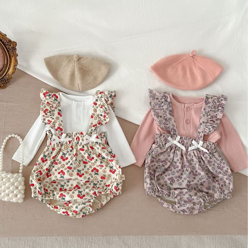 Baby Floral Ruffled Suspender Skirted Bodysuit