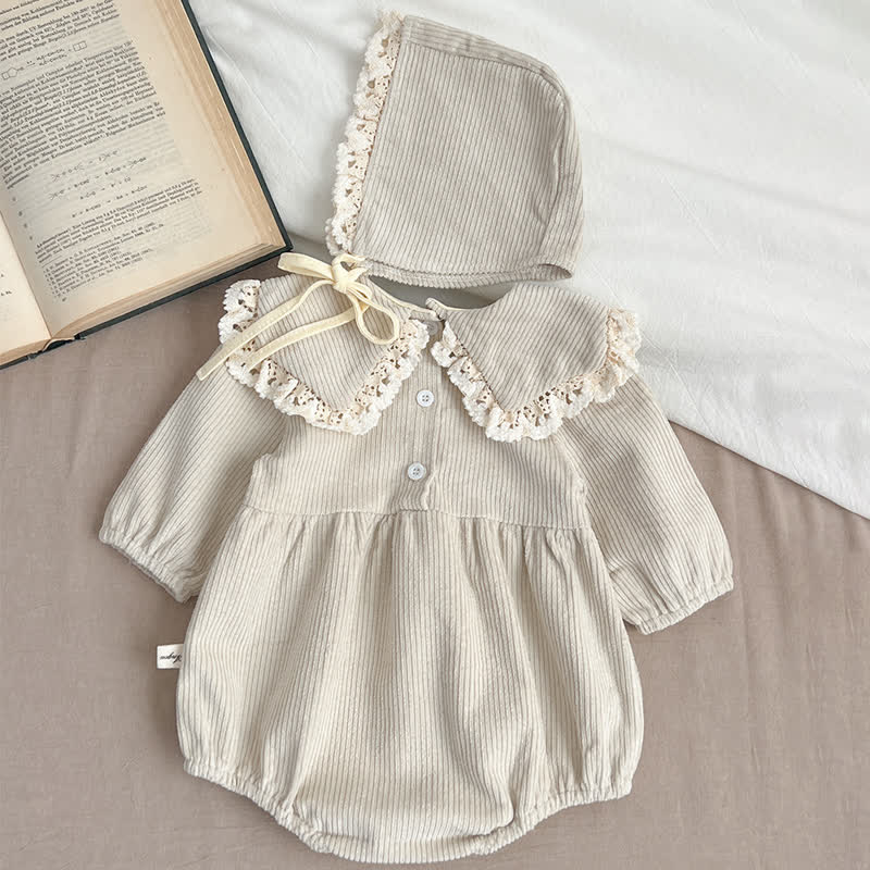 Baby Corduroy Collar Bodysuit with Hat