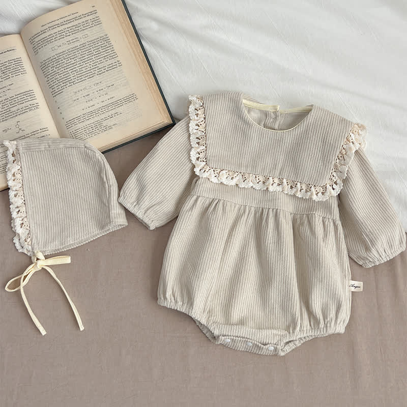 Baby Corduroy Collar Bodysuit with Hat