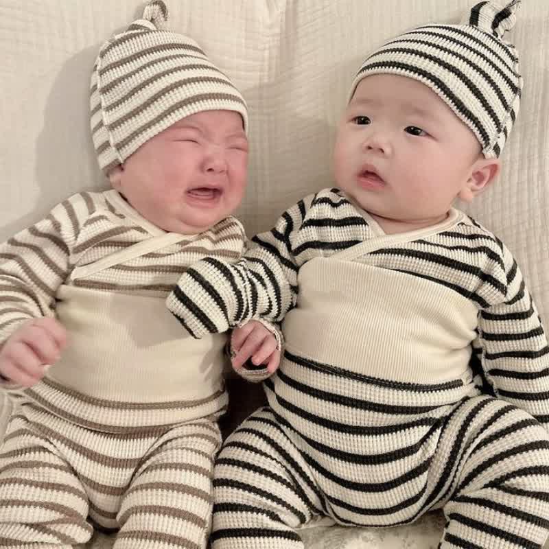 Baby 2-Piece Striped Waffle Pajamas Set