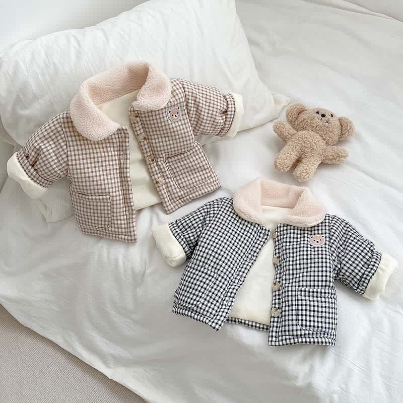 Baby Toddler Thicken Plaid Lapel Jacket