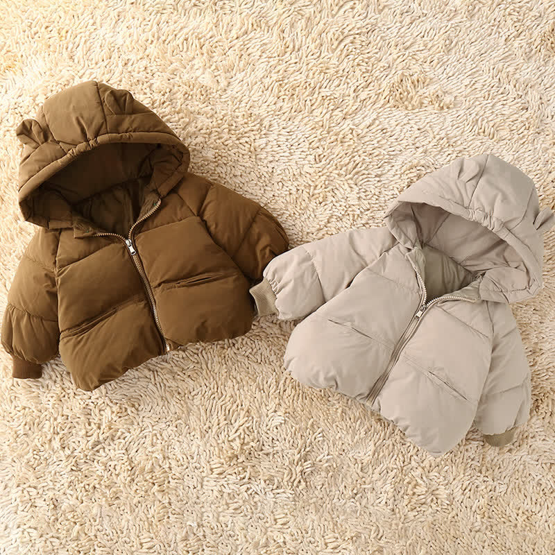 Toddler Solid Color Hooded Puffer Jacket