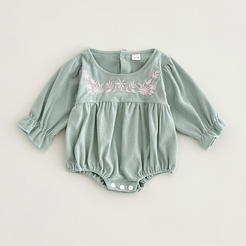 Baby Floral Corduroy Green Bodysuit