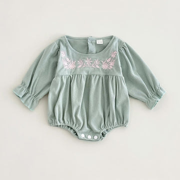 Baby Floral Corduroy Green Bodysuit