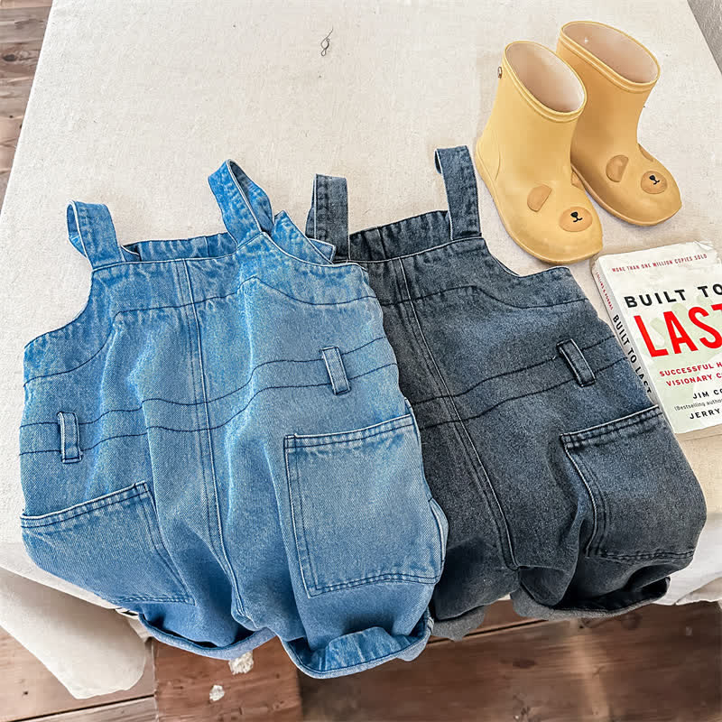 Toddler Worker Denim Solid Color Overalls