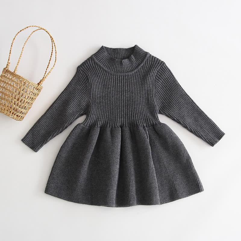 Baby Ribbed Solid Color Knitted Dress