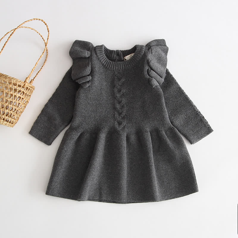 Baby Ruffled Solid Color Knitted Dress