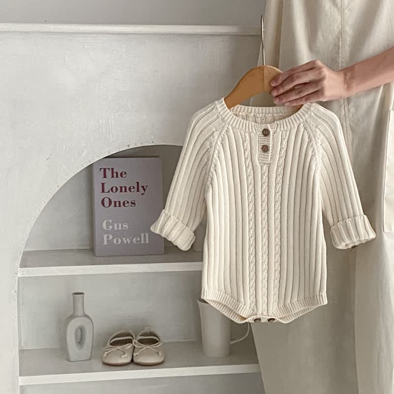 Baby Girl Solid Color Knitted Bodysuit