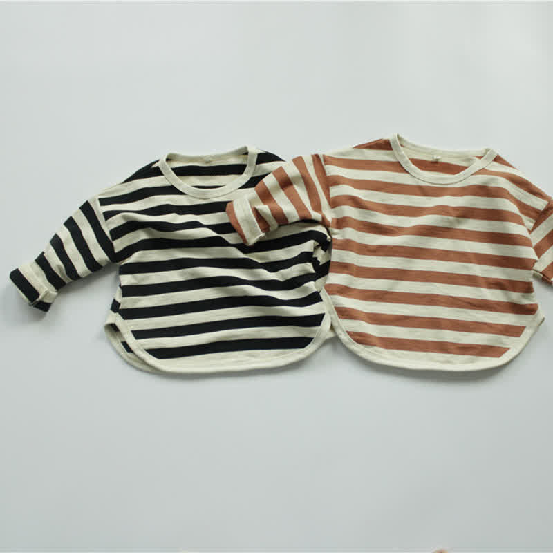 Kids Loose Striped Crew Neck T-shirt