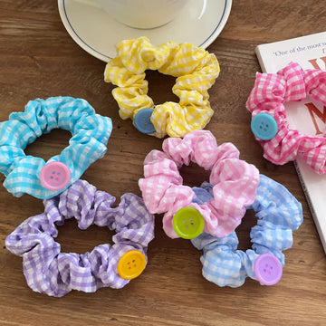 1PC Baby Button Plaid Hair Tie