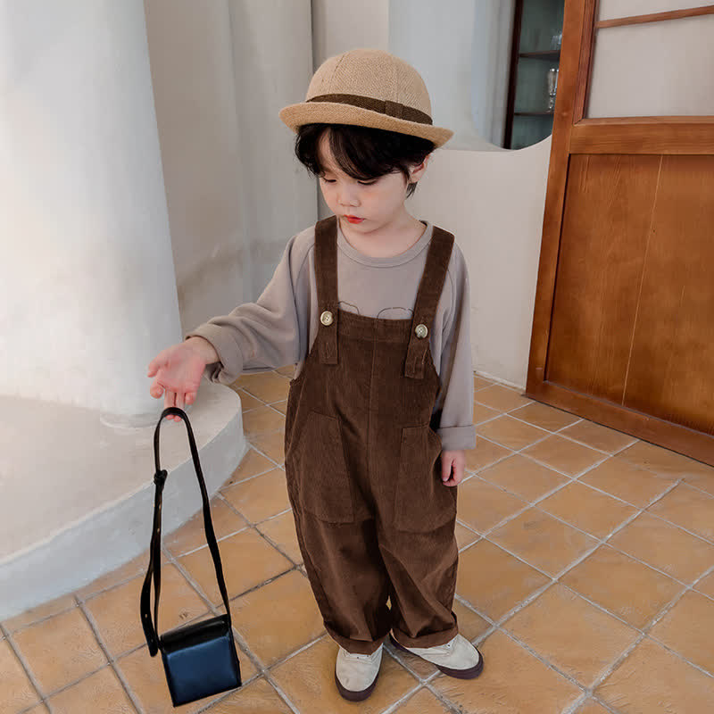 Toddler Corduroy Solid Color Brown Overalls