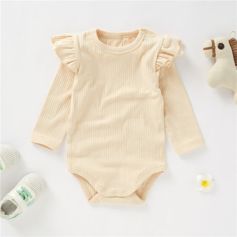 Baby Solid Color Ribbed Flutter Bodysuit