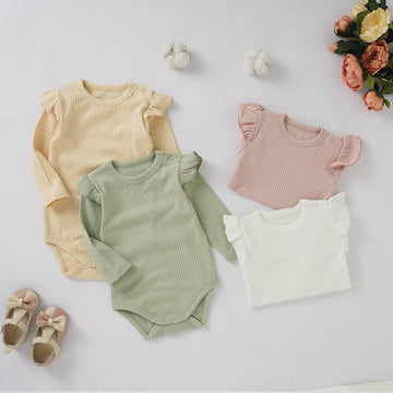 Baby Solid Color Ribbed Flutter Bodysuit