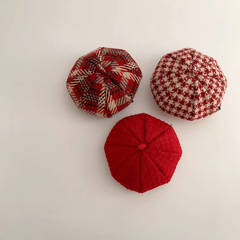 Baby Toddler Sweet Plaid Red Beret