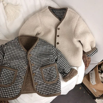 Baby Toddler Plaid Reversible Lambwool Jacket