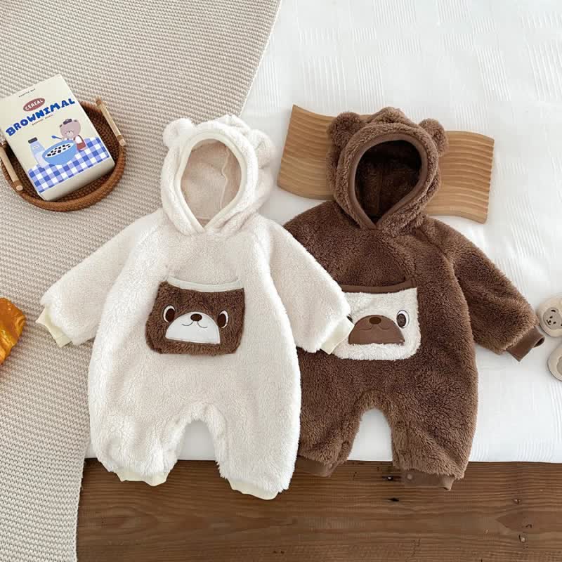 Baby Cute Bear Plush Hooded Romper