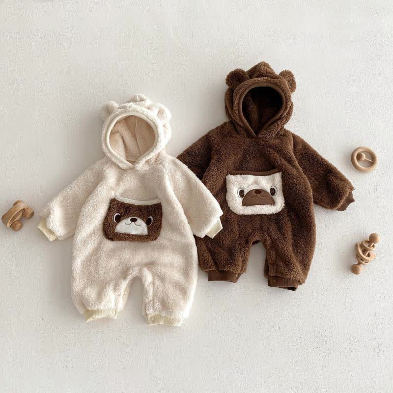 Baby Cute Bear Plush Hooded Romper