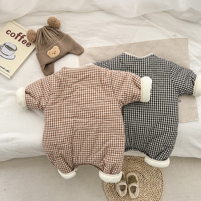 Baby Bear Plaid Cotton Padded Romper