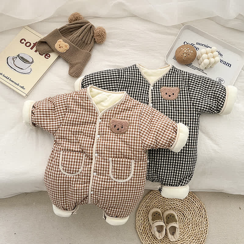 Baby Bear Plaid Cotton Padded Romper