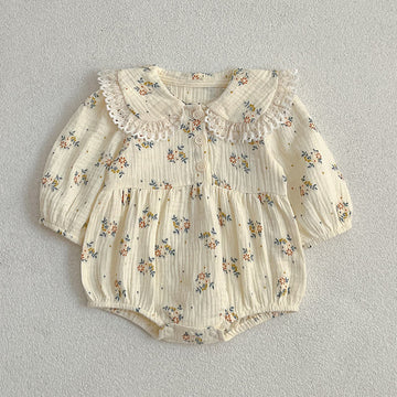 Baby Lapel Floral Beige Bodysuit