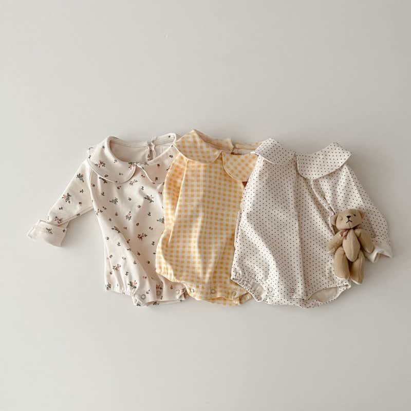 Baby Lace Collar Floral Plaid Bodysuit