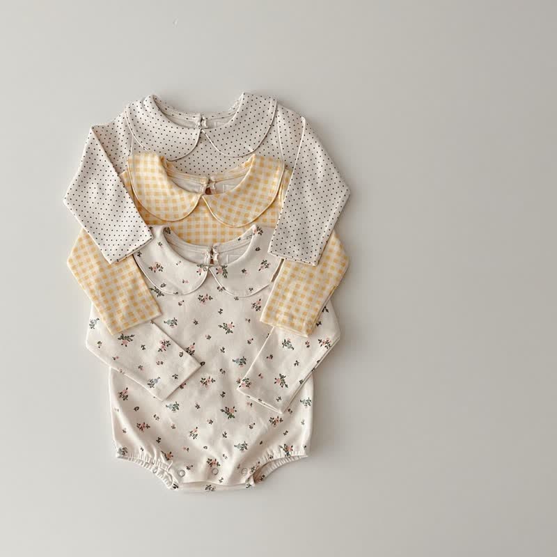 Baby Lace Collar Floral Plaid Bodysuit