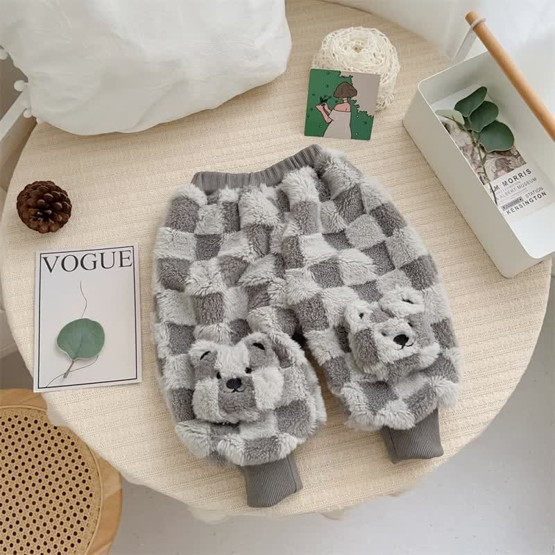 Baby Fleece Checkerboard Bear Jogger Pants