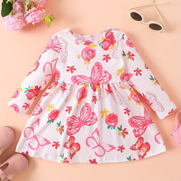 Baby Pink Allover Butterfly Flower Dress