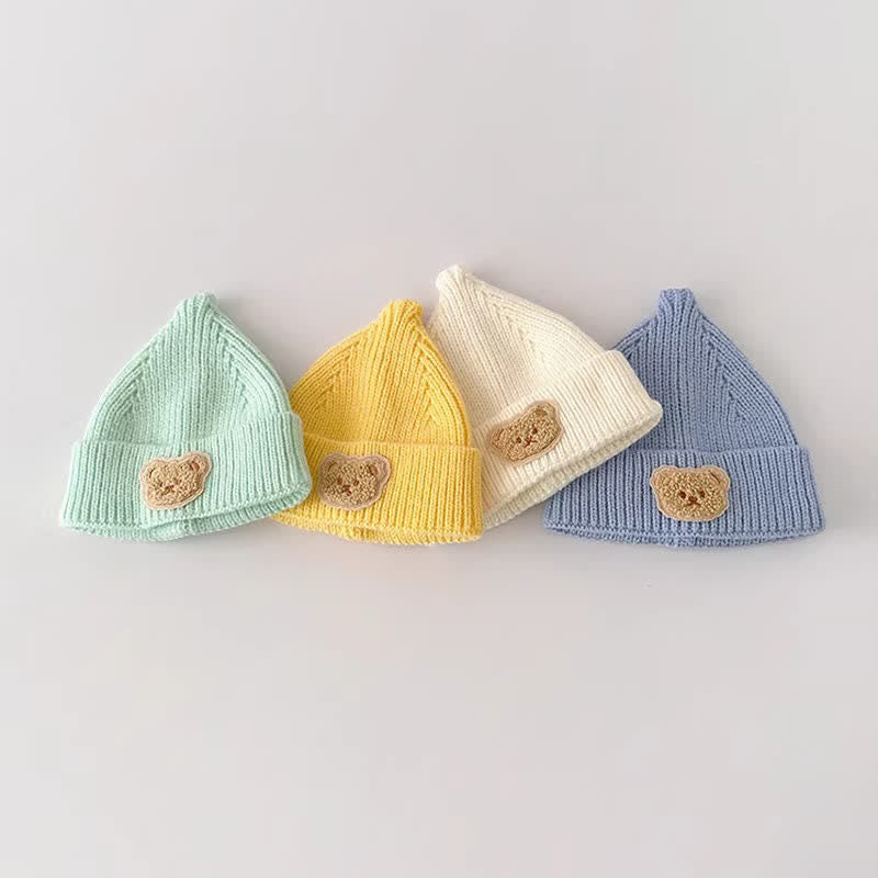 Baby Newborn Bear Patch Knitted Beanie