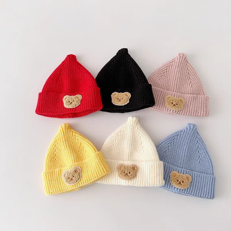 Baby Newborn Bear Patch Knitted Beanie