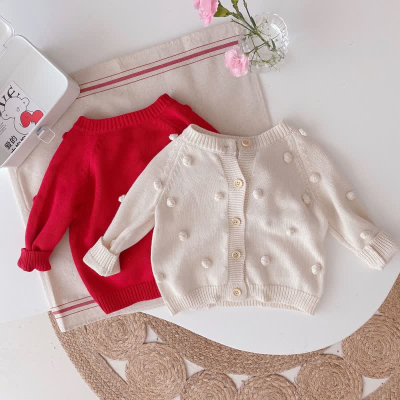 Baby Solid Color Hairball Knit Cardigan