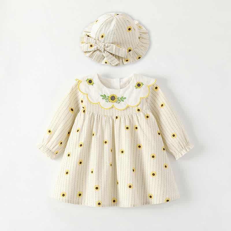 Baby Sunflower Striped Dress with Hat