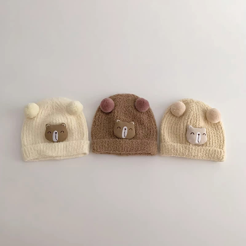 Baby 3D Bear Hairball Knitted Beanie