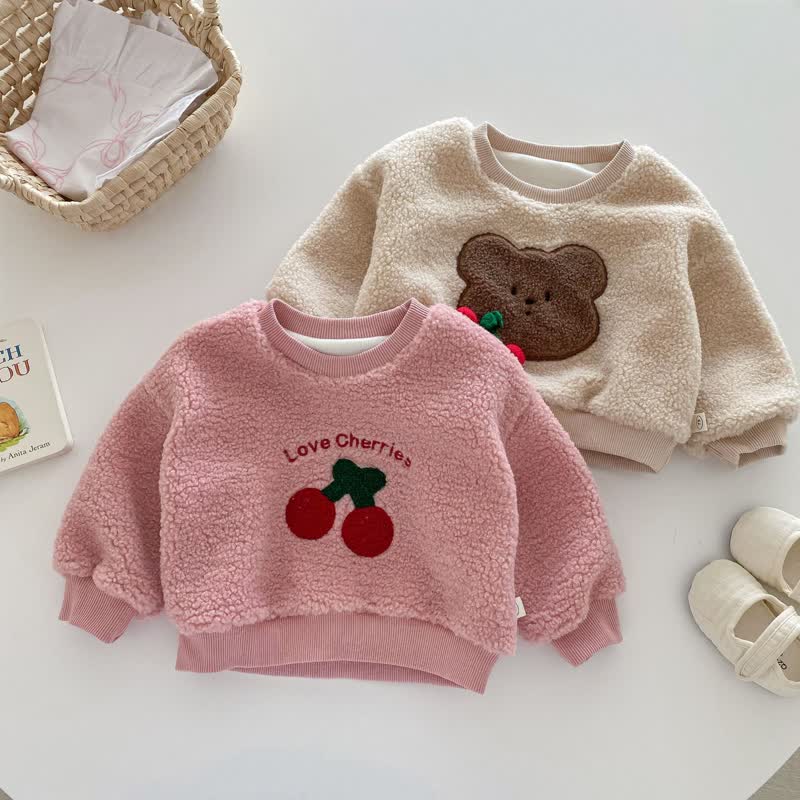 Baby Toddler Bear Cherries Plush Sweatshirt