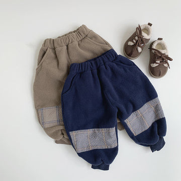 Toddler Fleece Plaid Splicing Jogger Pants