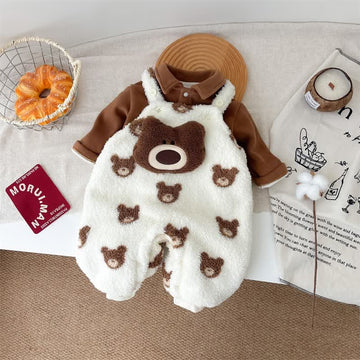 Baby 3D Bear Fleece Cute White Overalls