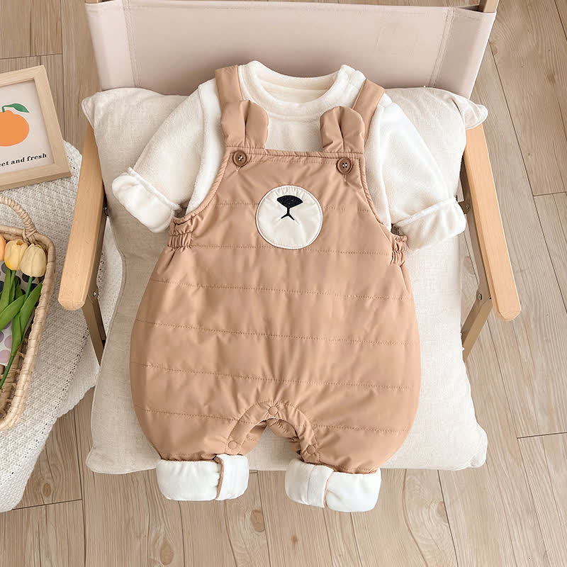 Baby Khaki Bear Quilted Cute Overalls