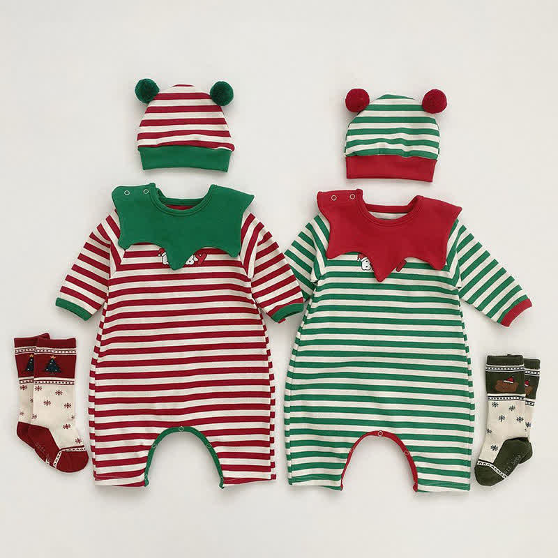 BABY Christmas Color Stripe Romper with Hat