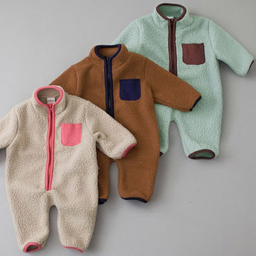 Baby Contrast Color Lambswool Romper