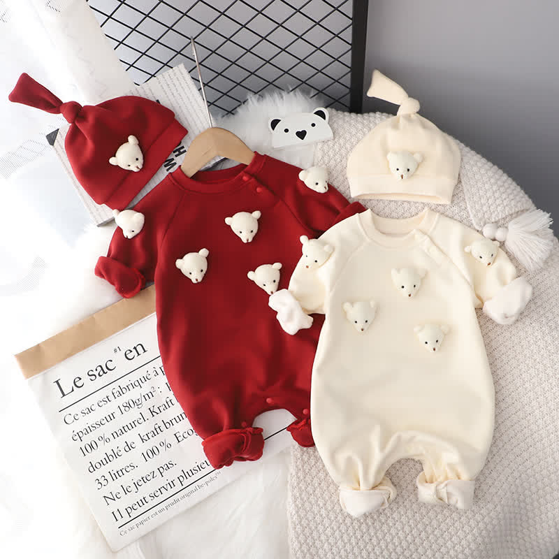 Baby Thicken Bear Romper with Hat