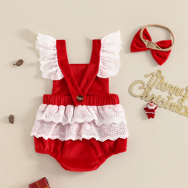 Baby Christmas Ruffled Bodysuit with Headband