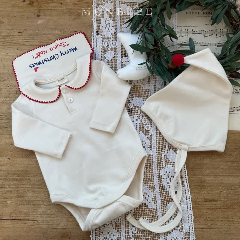 Baby Christmas Beige Bodysuit with Hat