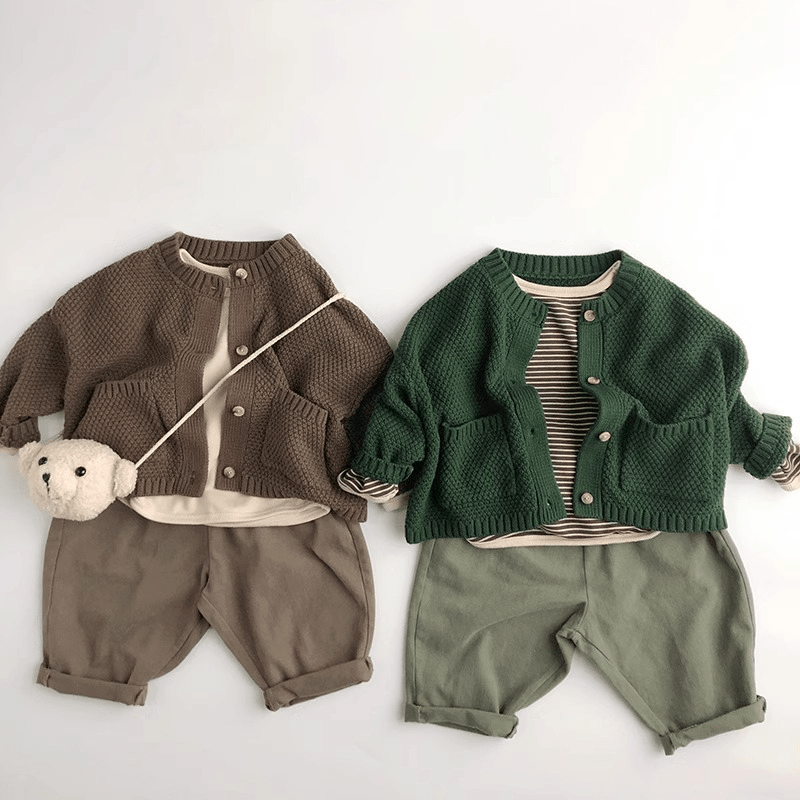 Kid Solid Color Knit Cardigan