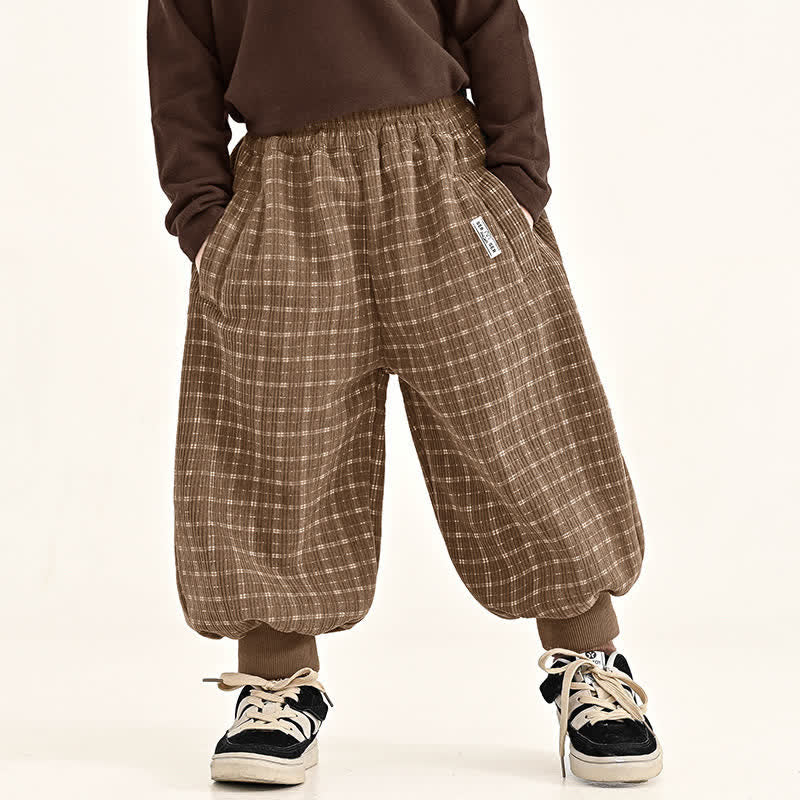 Toddler Corduroy Brown Plaid Loose Pants