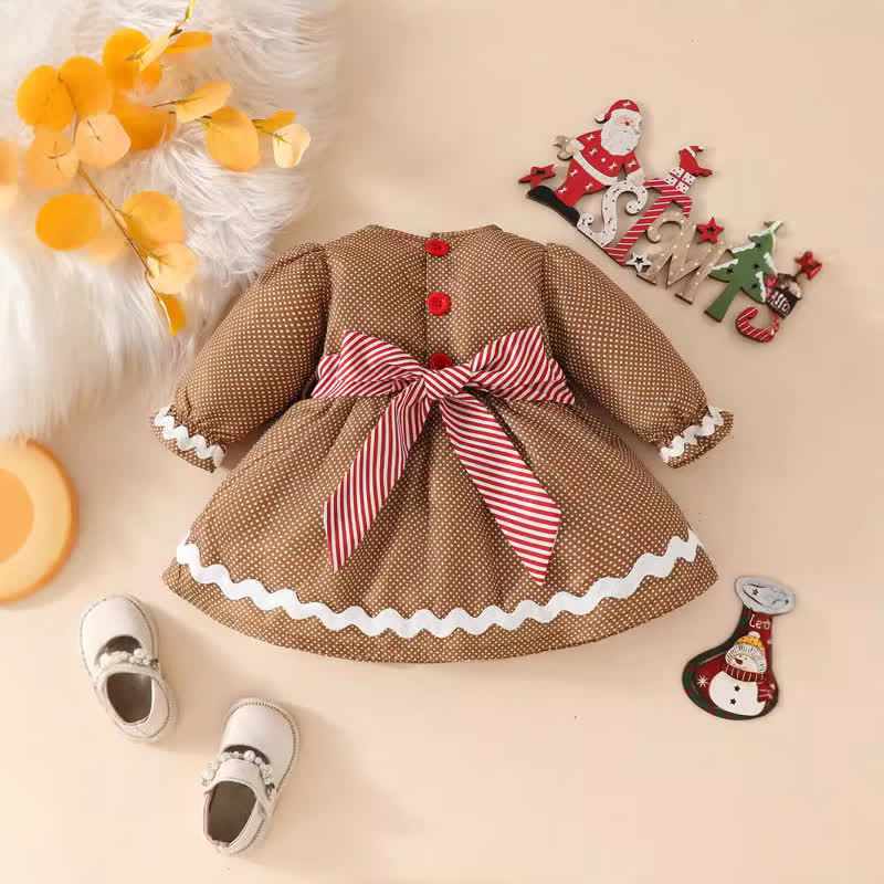 Baby Toddler Gingerbread Man Brown Dots Dress