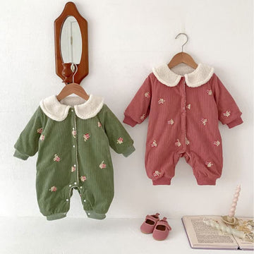 Baby Popcorn Corduroy Lapel Thicken Romper